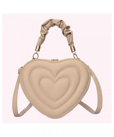 Women Heart Shape Clutch Purse Large Capacity Shoulder Bag Cute PU Casual Crossbody Handbags with Strap for Shoppi Khaki $9.6...