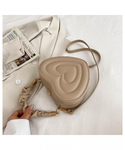 Women Heart Shape Clutch Purse Large Capacity Shoulder Bag Cute PU Casual Crossbody Handbags with Strap for Shoppi Khaki $9.6...