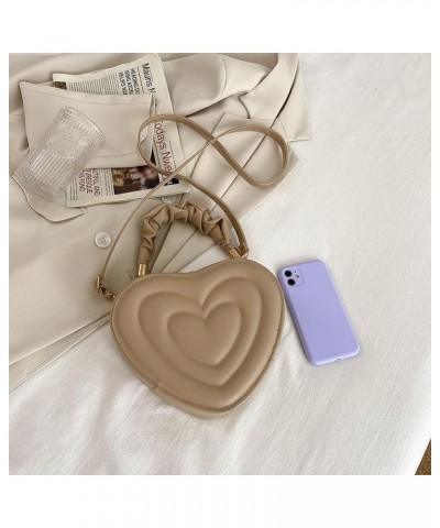 Women Heart Shape Clutch Purse Large Capacity Shoulder Bag Cute PU Casual Crossbody Handbags with Strap for Shoppi Khaki $9.6...