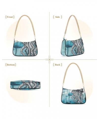 Black Blue Square Swirl Puppy Women Bag, Womens Shoulder Bags Crossbody Vintage Watercolor Blue Sea Life Stamp Jellyfish $13....