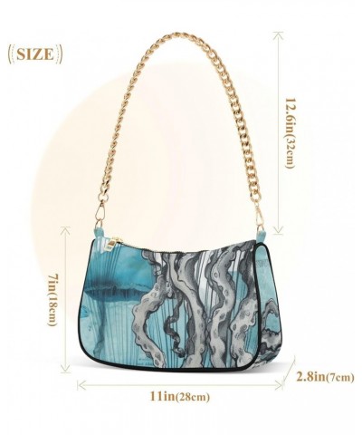 Black Blue Square Swirl Puppy Women Bag, Womens Shoulder Bags Crossbody Vintage Watercolor Blue Sea Life Stamp Jellyfish $13....