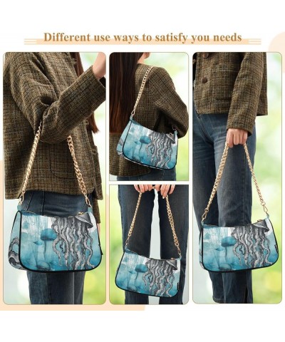 Black Blue Square Swirl Puppy Women Bag, Womens Shoulder Bags Crossbody Vintage Watercolor Blue Sea Life Stamp Jellyfish $13....