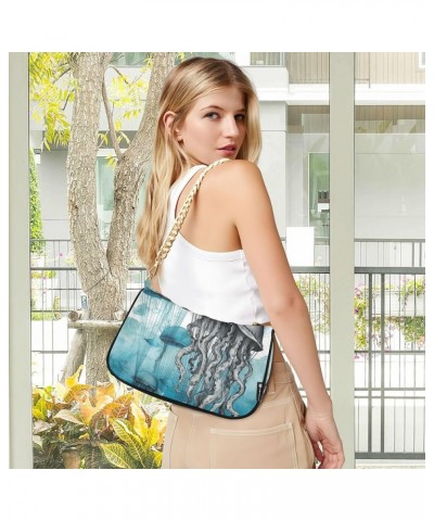 Black Blue Square Swirl Puppy Women Bag, Womens Shoulder Bags Crossbody Vintage Watercolor Blue Sea Life Stamp Jellyfish $13....