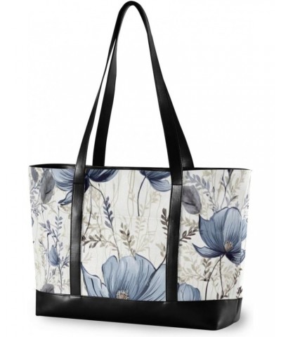 Watercolor Blue Flowers Tote Bag for Women Big Capacity Shoulder Bag Crossbody Bag Large Purse Handbag for Summer Beach Trave...