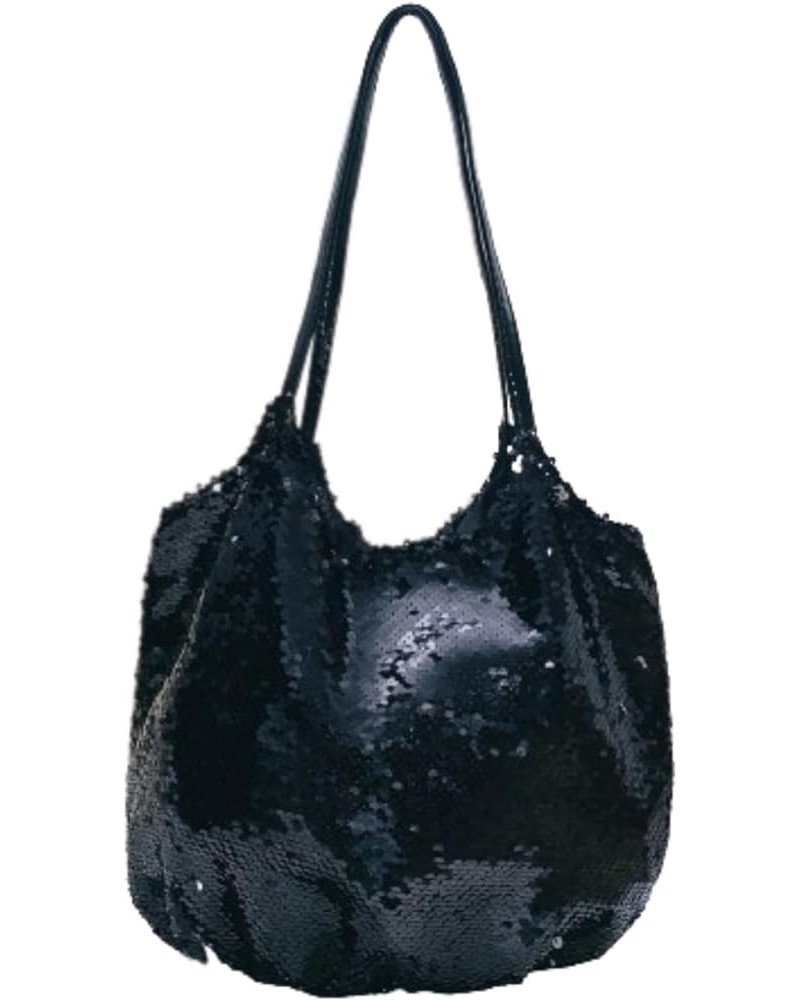 Sequin Handbags for Women One-shoulder Shopping Bags Cloth Bags Large Capacity Women's Shoulder Bags (black) Black $22.29 Totes