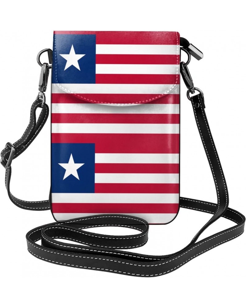 Women Flag Of Liberia Crossbody Cell Phone Purse Leather Phone Bag Wallet Shoulder Bag $17.63 Crossbody Bags