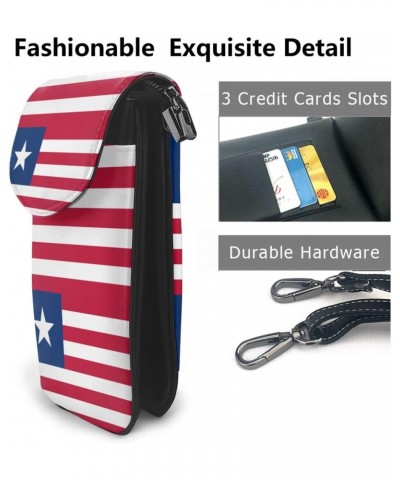 Women Flag Of Liberia Crossbody Cell Phone Purse Leather Phone Bag Wallet Shoulder Bag $17.63 Crossbody Bags