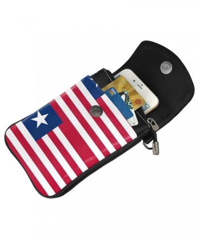 Women Flag Of Liberia Crossbody Cell Phone Purse Leather Phone Bag Wallet Shoulder Bag $17.63 Crossbody Bags