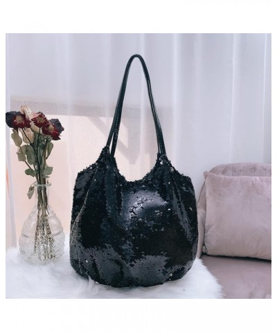 Sequin Handbags for Women One-shoulder Shopping Bags Cloth Bags Large Capacity Women's Shoulder Bags (black) Black $22.29 Totes