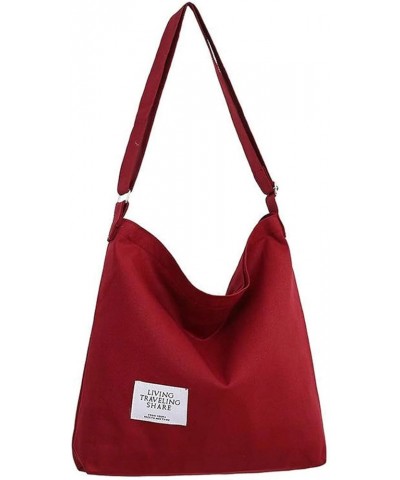 Women's Retro Large Size Canvas Shoulder Bag Hobo Crossbody Handbag Casual Tote Wine Red $9.51 Totes