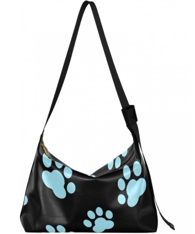 Blue Cat Paws Crossbody Bag Hobo Handbag Purse Fashion PU Leather Shoulder Bags for Women $13.60 Hobo Bags