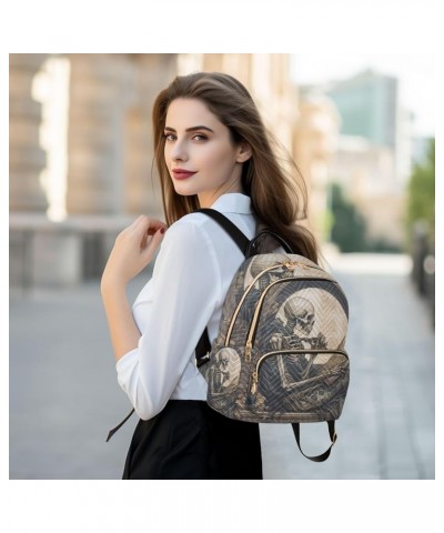 Small Fashion Backpack for Women Skeleton Reading Print Ladies Travel Daypack Aesthetic Shoulder Bag 10.2×5.1×12.5 IN $14.40 ...