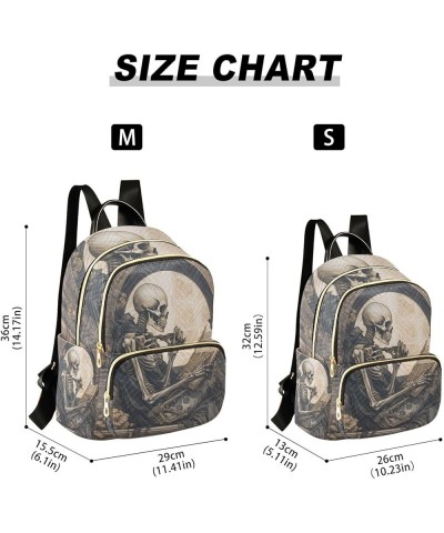 Small Fashion Backpack for Women Skeleton Reading Print Ladies Travel Daypack Aesthetic Shoulder Bag 10.2×5.1×12.5 IN $14.40 ...