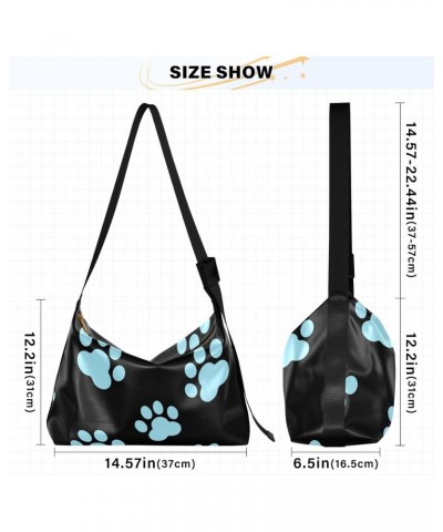 Blue Cat Paws Crossbody Bag Hobo Handbag Purse Fashion PU Leather Shoulder Bags for Women $13.60 Hobo Bags