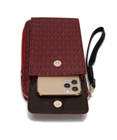 MKF Crossbody Cellphone Handbag for Women Wallet Purse – PU Leather Multi Pockets Clutch Bag, Wristlet Strap Burgundy Mala $1...