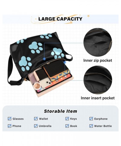 Blue Cat Paws Crossbody Bag Hobo Handbag Purse Fashion PU Leather Shoulder Bags for Women $13.60 Hobo Bags