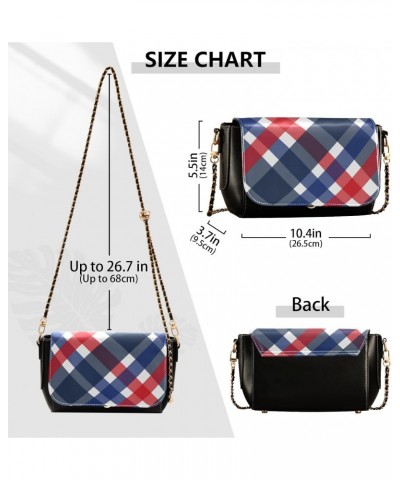 Blue Red Plaid PU Leather Crossbody Handbag for Women Shoulder Purse with Adjustable Metal Chain Waterproof Cell Phone Bag fo...