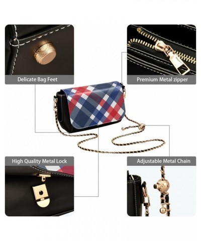 Blue Red Plaid PU Leather Crossbody Handbag for Women Shoulder Purse with Adjustable Metal Chain Waterproof Cell Phone Bag fo...