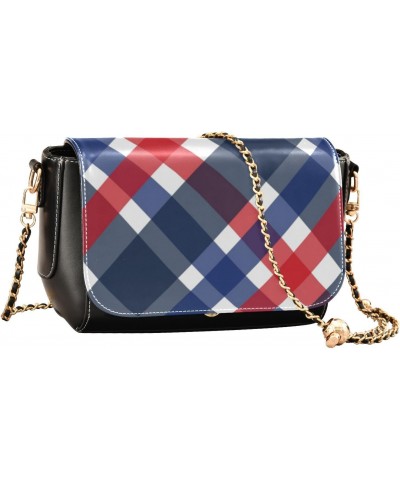 Blue Red Plaid PU Leather Crossbody Handbag for Women Shoulder Purse with Adjustable Metal Chain Waterproof Cell Phone Bag fo...