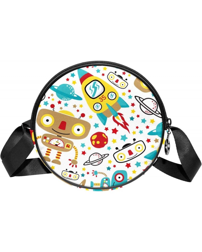 Outer Space Robot Cartoon Crossbody Bag for Women Teen Girls Round Canvas Shoulder Bag Purse Tote Handbag Bag $11.54 Totes