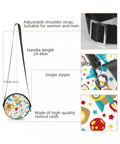 Outer Space Robot Cartoon Crossbody Bag for Women Teen Girls Round Canvas Shoulder Bag Purse Tote Handbag Bag $11.54 Totes