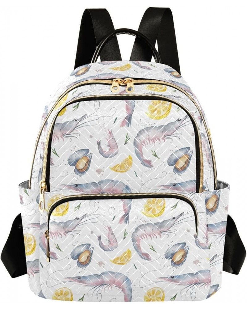 Pink Prawns and Mussels Lemon Slices Casual Fashion Polyester Travel Rucksack Shoulder Bag Color Medium $21.82 Backpacks