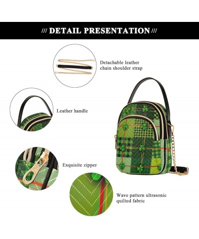 Abstract Line Shape Flowers Geometric Women Shoulder Handbag Leather Cell Phone Pouch Quilted Lady Crossbody Purse Green Sain...