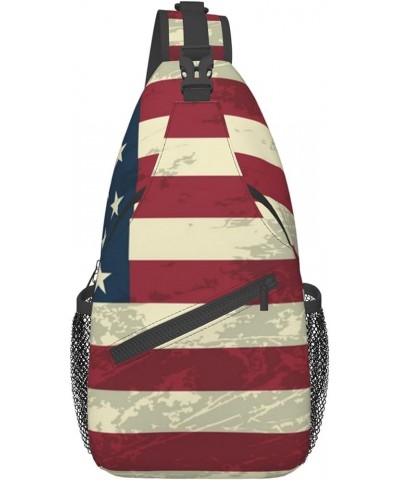 Anti-Theft American flag bats and baseballs Shoulder Backpack Sling Chest Crossbody Bag Cover Pack Rucksack Bicycle Sport Col...