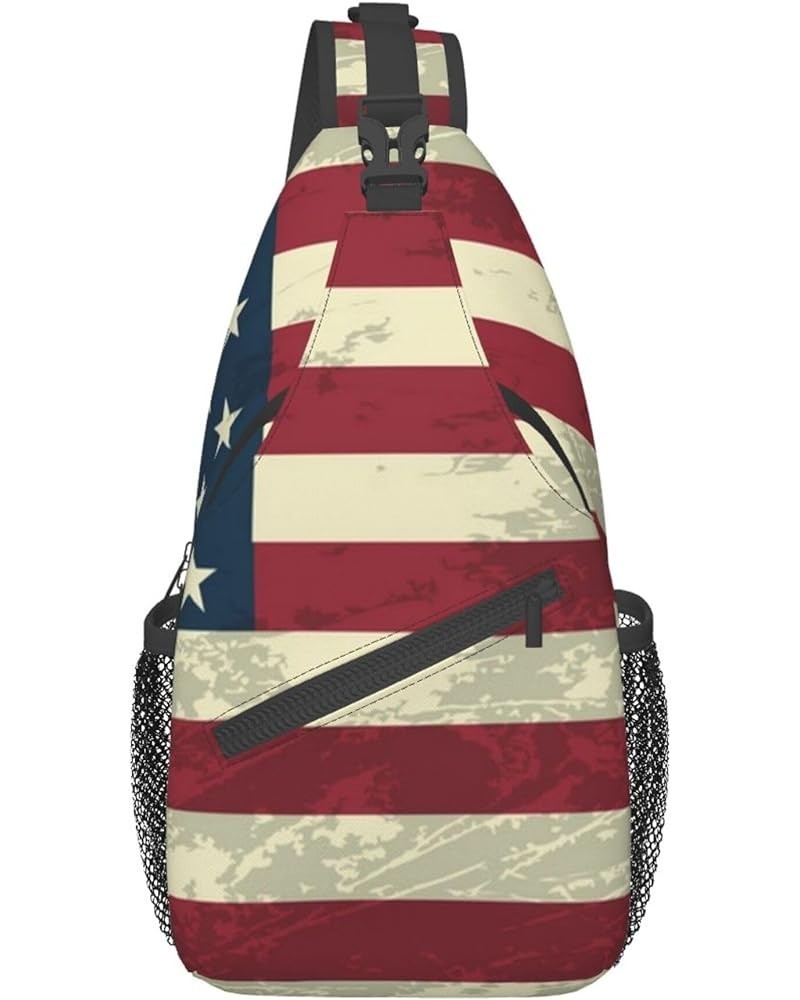 Anti-Theft American flag bats and baseballs Shoulder Backpack Sling Chest Crossbody Bag Cover Pack Rucksack Bicycle Sport Col...