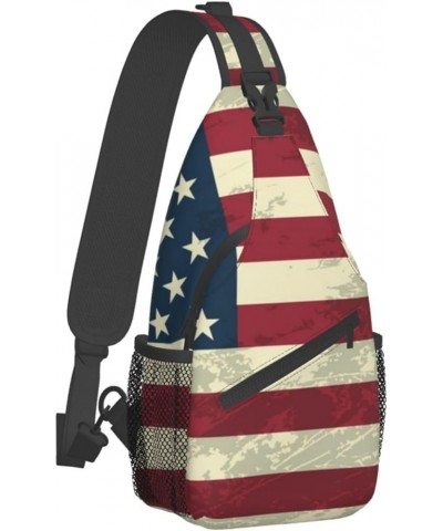 Anti-Theft American flag bats and baseballs Shoulder Backpack Sling Chest Crossbody Bag Cover Pack Rucksack Bicycle Sport Col...