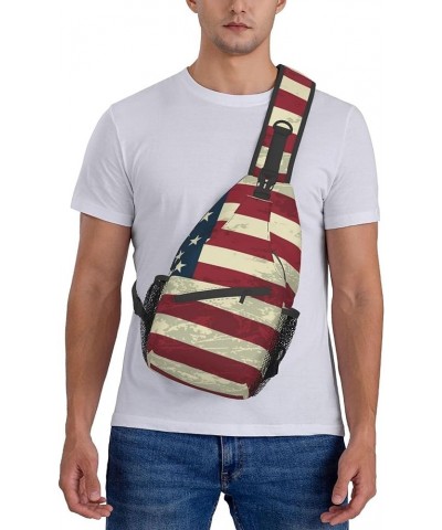 Anti-Theft American flag bats and baseballs Shoulder Backpack Sling Chest Crossbody Bag Cover Pack Rucksack Bicycle Sport Col...