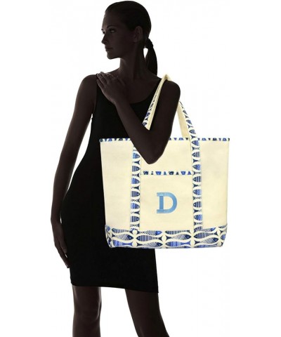 Initial Tote Bag Personalized Monogram Zippered Top Letter - D Blue Antique Fish $13.74 Totes