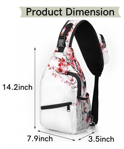 Sling Bag Watercolor Plum Adjustable Sling Backpack Crossbody Shoulder Backpack Anti-theft Rope Chest Shoulder Daypack for Tr...