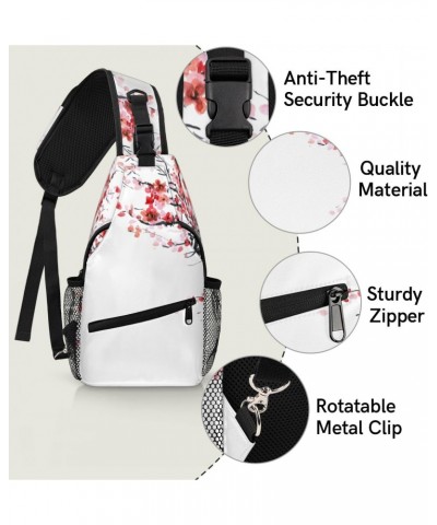 Sling Bag Watercolor Plum Adjustable Sling Backpack Crossbody Shoulder Backpack Anti-theft Rope Chest Shoulder Daypack for Tr...