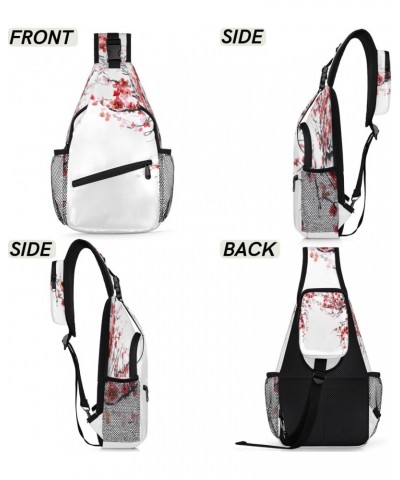 Sling Bag Watercolor Plum Adjustable Sling Backpack Crossbody Shoulder Backpack Anti-theft Rope Chest Shoulder Daypack for Tr...