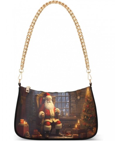 Merry Christmas Santa Claus Night Small Chain Shoulder Bag for Women Travel Hobo Tote Handbag Clutch Purse with Zipper $12.00...