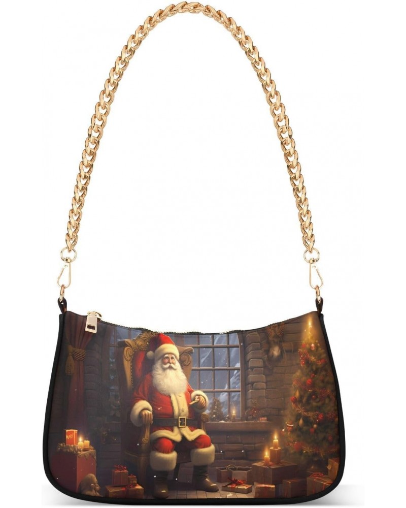 Merry Christmas Santa Claus Night Small Chain Shoulder Bag for Women Travel Hobo Tote Handbag Clutch Purse with Zipper $12.00...