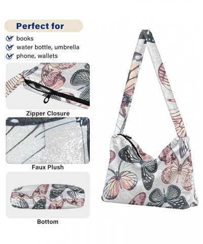 Butterflies Wings Furry Tote Bag for Women Crossbody Bag Shoulder Purse Casual Messenger Bag with Zipper for Men $9.03 Totes