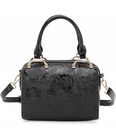 Womens Bag Handbag Fashion Leather Crossbody Bag for Women Retro Rose Pattern Ladies Luxury Bag (Color : Black, Size : 8.5 * ...