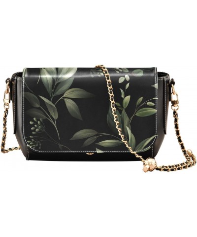 Chain Bag Green Leaves Small Crossbody Bag PU Leather Shoulder Bag $20.79 Shoulder Bags