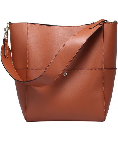 Leather Women's Bag Bucket Bag Large Capacity Messenger Bag Wide Shoulder Strap Shoulder Bag Brown $38.54 Shoulder Bags