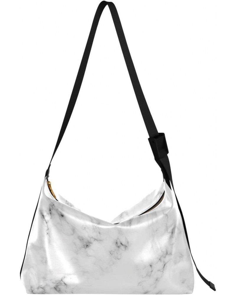 Gray Marble Texture Crossbody Bags for Women PU Leather Large Shoulder Bag Hobo Purse $13.20 Hobo Bags