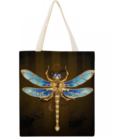 Gold Steampunk Mechanical Dragonfly CanvasTote Bag for Women Girl Canvas Shoulder Handbags Cute Large Purse $12.18 Totes