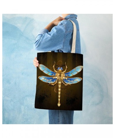 Gold Steampunk Mechanical Dragonfly CanvasTote Bag for Women Girl Canvas Shoulder Handbags Cute Large Purse $12.18 Totes