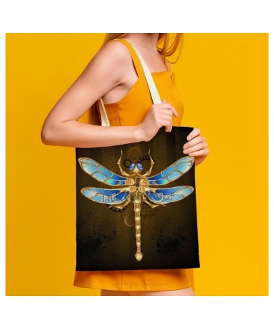 Gold Steampunk Mechanical Dragonfly CanvasTote Bag for Women Girl Canvas Shoulder Handbags Cute Large Purse $12.18 Totes