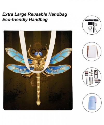 Gold Steampunk Mechanical Dragonfly CanvasTote Bag for Women Girl Canvas Shoulder Handbags Cute Large Purse $12.18 Totes