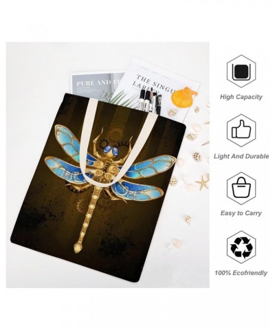 Gold Steampunk Mechanical Dragonfly CanvasTote Bag for Women Girl Canvas Shoulder Handbags Cute Large Purse $12.18 Totes