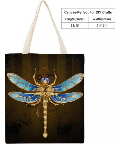 Gold Steampunk Mechanical Dragonfly CanvasTote Bag for Women Girl Canvas Shoulder Handbags Cute Large Purse $12.18 Totes