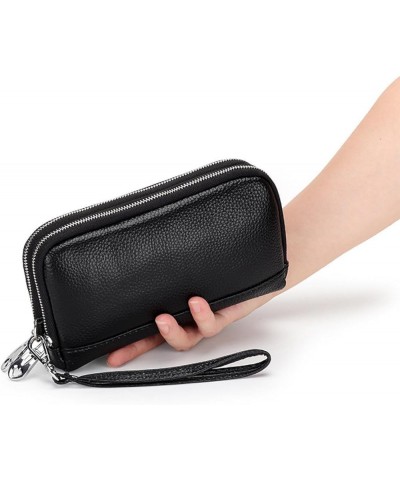 Double Zipper Clutch Bag, Multi-functional Women's Head Layer Cowhide Wallet, Cell Phone Bag, Genuine Leather Clutch Bag/64 S...