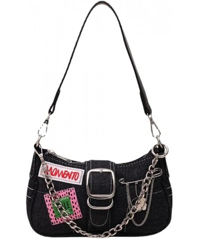 Y2K Black Small Shoulder Bag Goth Bag Grunge Aesthetic Bag Trendy Punk Purse Preppy Accessories (Black) Black $15.39 Shoulder...